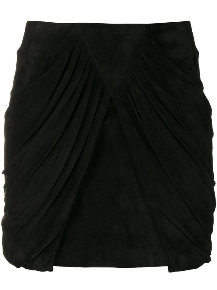 Saint Laurent - Drape Panel Mini Skirt - Women - Silk/lamb Skin - 36, Black, Silk/lamb Skin