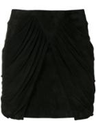 Saint Laurent - Drape Panel Mini Skirt - Women - Silk/lamb Skin - 36, Black, Silk/lamb Skin