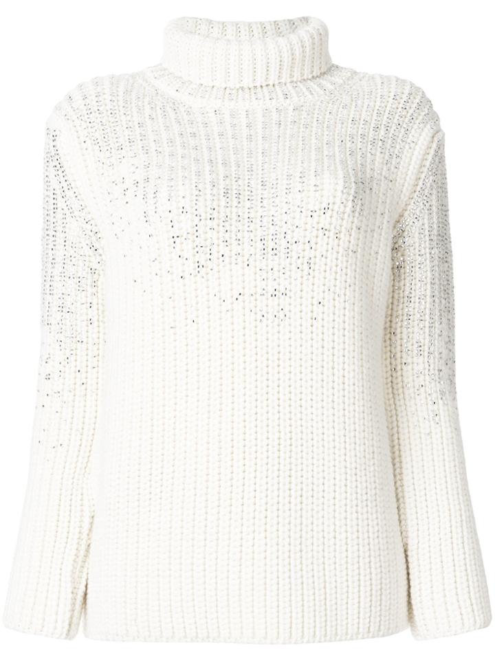Ermanno Scervino Sequin Detail Roll Neck Sweater - Nude & Neutrals