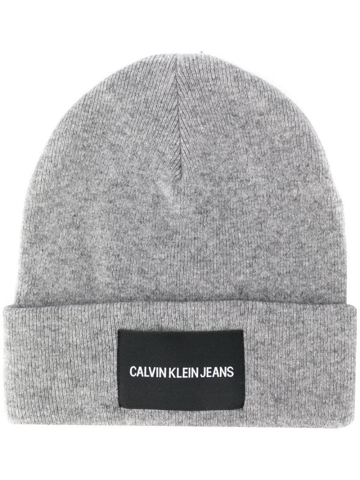 Ck Calvin Klein Logo Patch Beanie - Grey