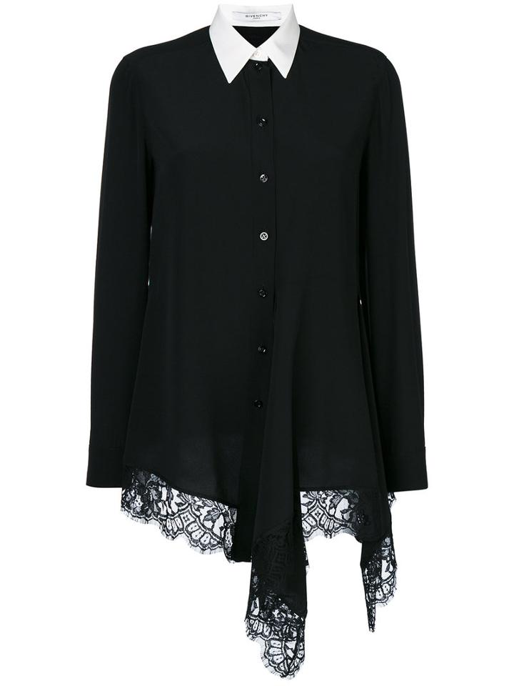 Givenchy - Lace Trim Asymmetric Shirt - Women - Silk/cotton/polyamide/acetate - 36, Black, Silk/cotton/polyamide/acetate