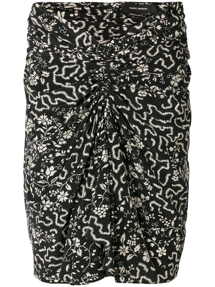 Isabel Marant - Geometric And Floral Print Ruched Skirt - Women - Silk/spandex/elastane - 38, Black, Silk/spandex/elastane