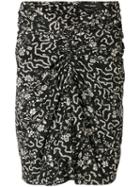 Isabel Marant - Geometric And Floral Print Ruched Skirt - Women - Silk/spandex/elastane - 38, Black, Silk/spandex/elastane