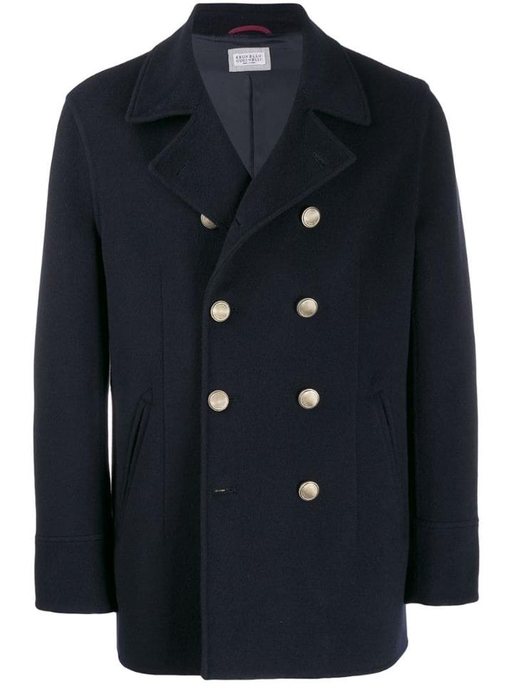 Brunello Cucinelli Cashmere Double Breasted Coat - Blue