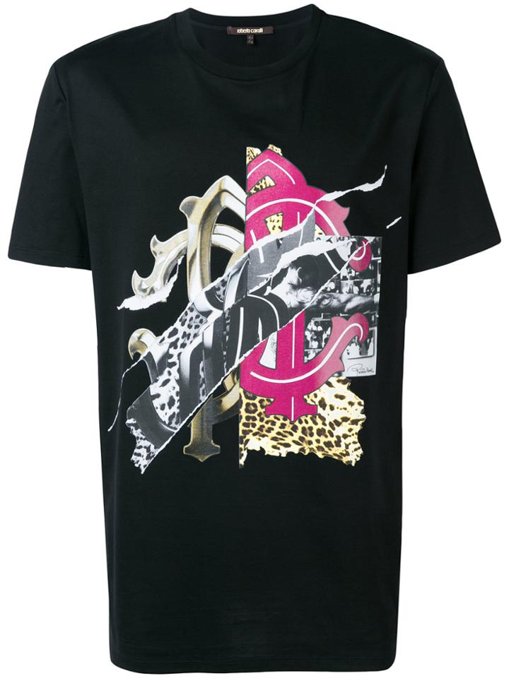 Roberto Cavalli Collage Logo Print T-shirt - Black
