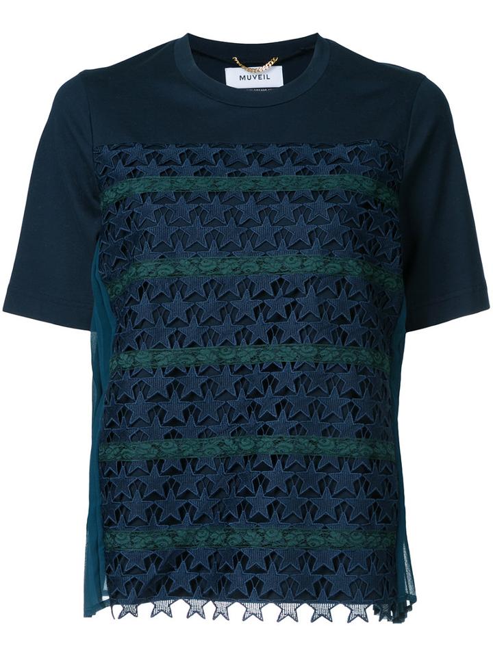 Muveil - Star Crochet T-shirt - Women - Cotton/polyester - 38, Blue, Cotton/polyester