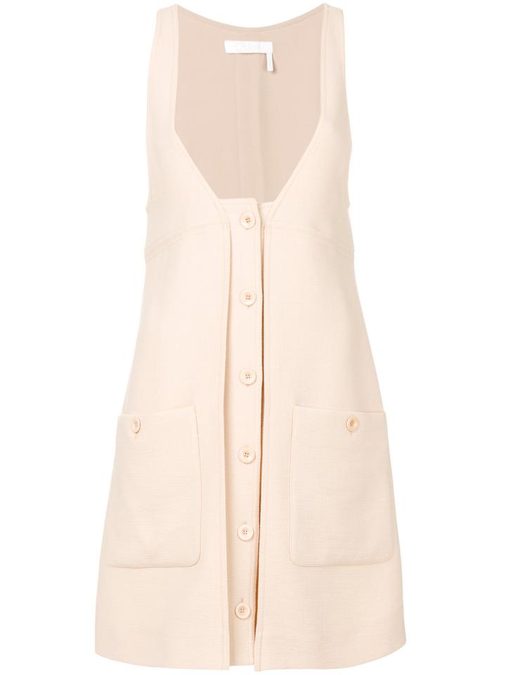 Chloé - V Neck Buttoned Dress - Women - Virgin Wool - 36, Nude/neutrals, Virgin Wool