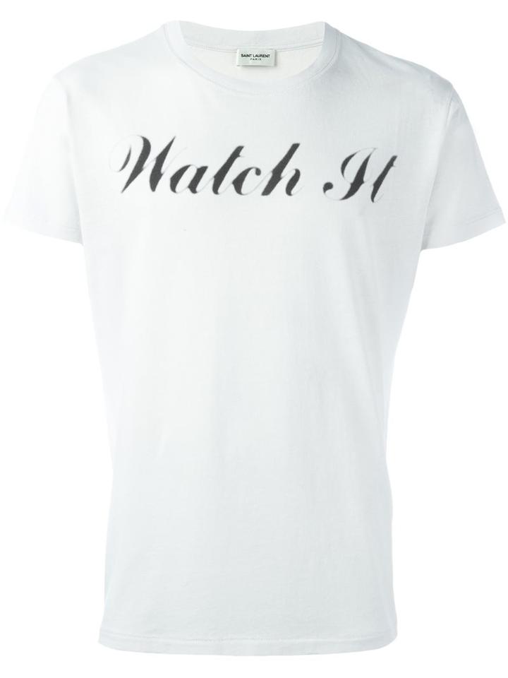 Saint Laurent Watch It Print T-shirt, Men's, Size: Xl, White, Cotton