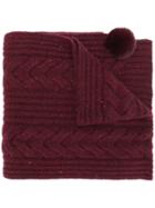 N.peal Pom-pom Cable Knit Scarf - Red