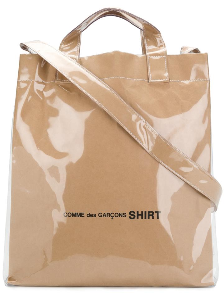 Comme Des Garçons Shirt Logo Glossy Shopper - Brown