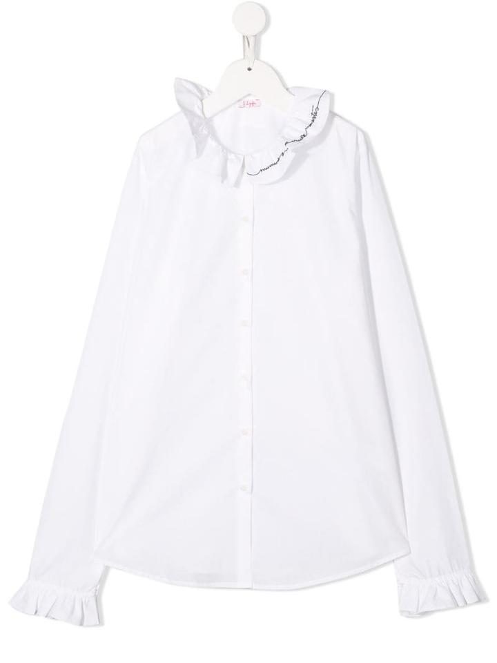 Il Gufo Ruffled Neck Shirt - White