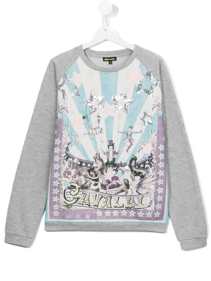 Roberto Cavalli Kids Circus Print Sweatshirt, Girl's, Size: 14 Yrs, Grey