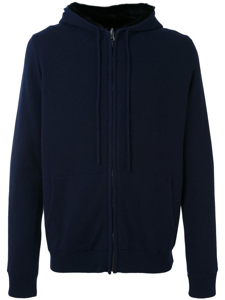 Liska - Fur Lined Hoodie - Unisex - Cashmere/weasel - L, Blue, Cashmere/weasel