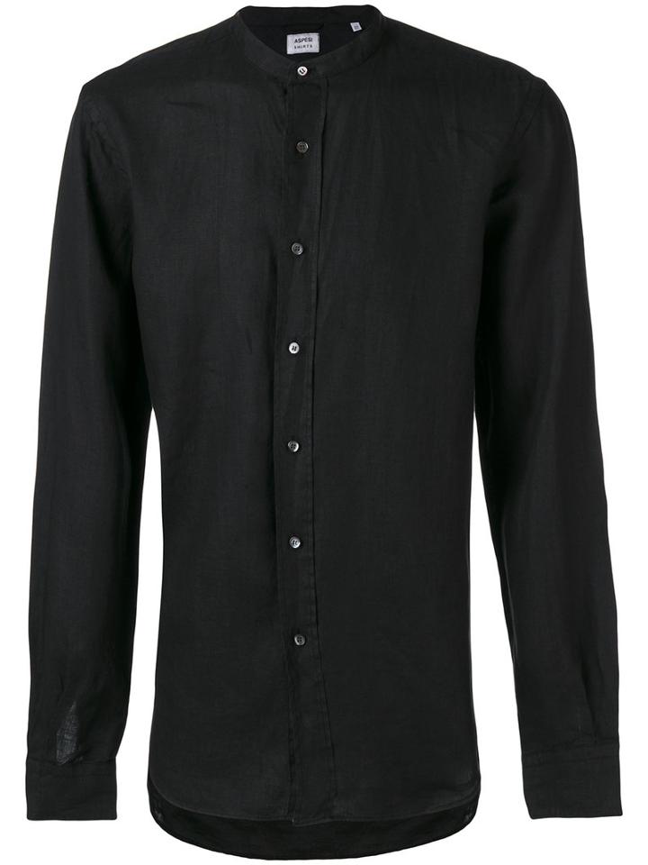 Aspesi - Band Collar Shirt - Men - Linen/flax - 42, Black, Linen/flax