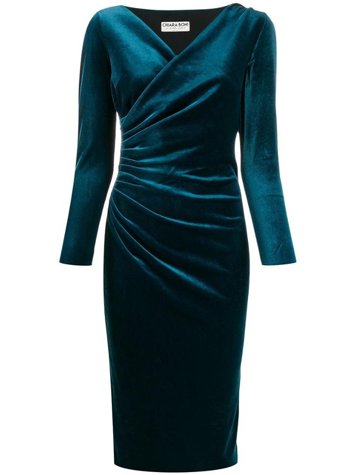 Le Petite Robe Di Chiara Boni Velvet Wrap Style Dress - Blue