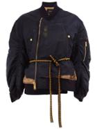 Undercover Oversized Sleeves Bomber Jacket, Women's, Size: 2, Blue, Sheep Skin/shearling/nylon/cupro/wool