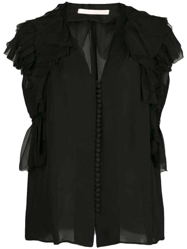 Jason Wu Collection Ruffle Sleeve Button Blouse - Black