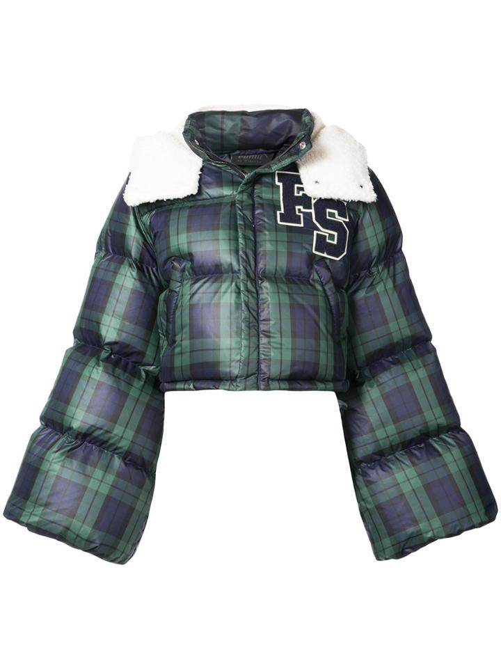 Fenty X Puma Cropped Tartan Puffer Jacket - Blue