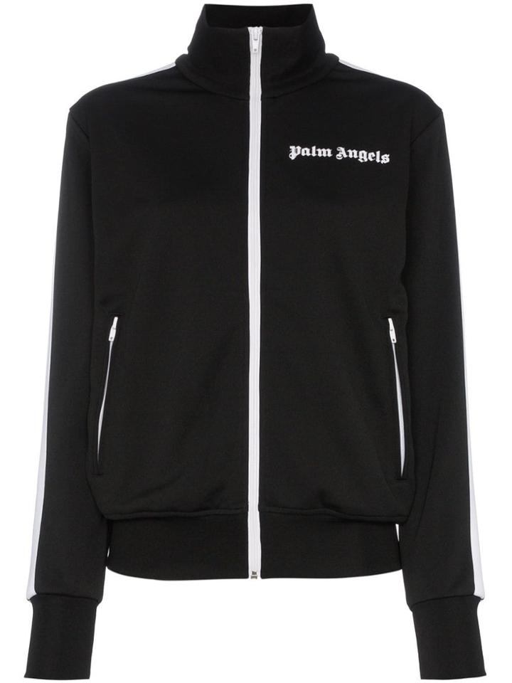 Palm Angels Striped Logo Embroidered Satin-jersey Track Jacket - Black