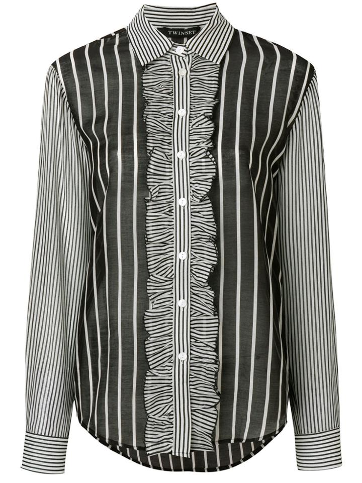 Twin-set Striped Ruffled Shirt - Black