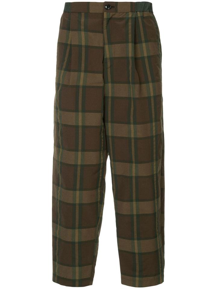 Kolor Check Print Cropped Trousers - Green