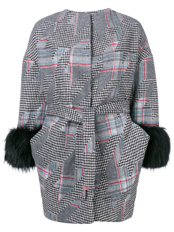 Ava Adore Checkered Midi Coat - Grey