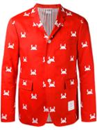 Thom Browne Crab Embroidered Blazer, Men's, Size: 1, Red, Cotton/cupro