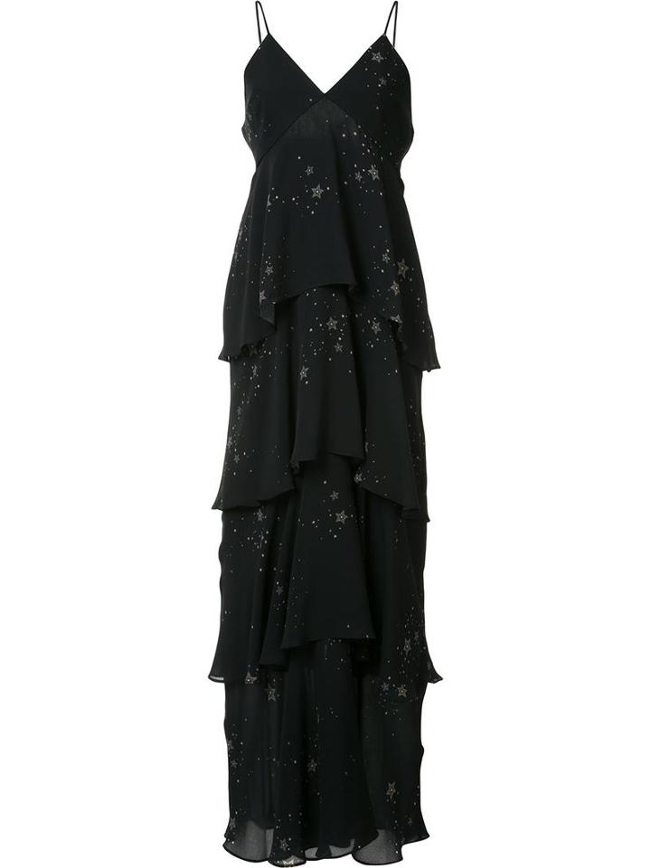 A.l.c. Star Print Long Tiered Dress, Women's, Size: 6, Black, Silk