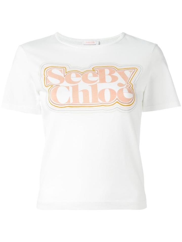 See By Chloé Logo Print T-shirt, Women's, Size: Small, White, Cotton