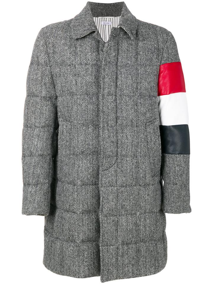 Thom Browne Downfilled Classic Bal Collar Overcoat With Red, White And