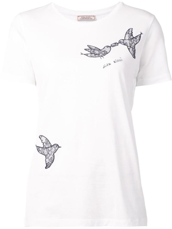 Nina Ricci Bird Applique T-shirt, Women's, Size: 36, White, Cotton