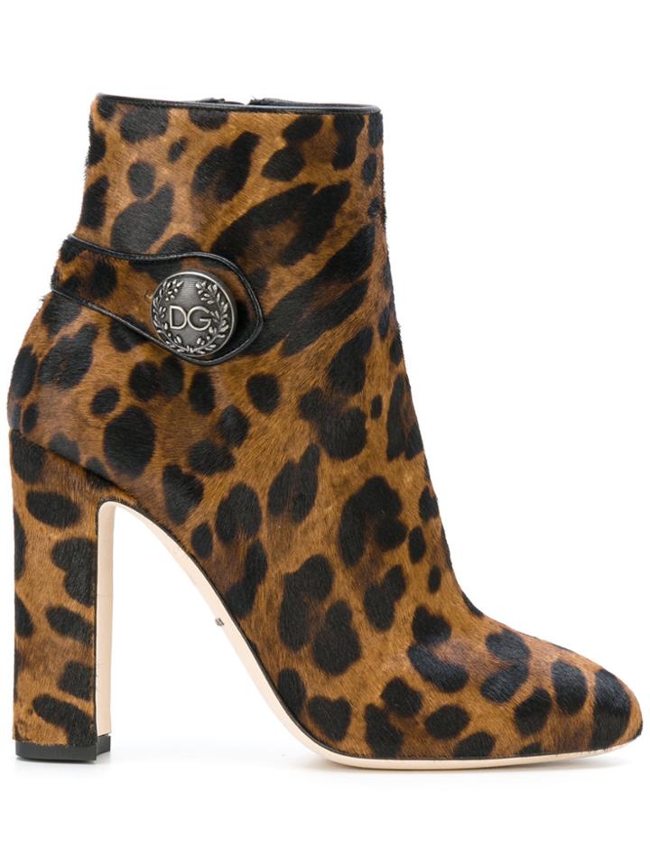 Dolce & Gabbana Leopard Print Ankle Boots - Brown