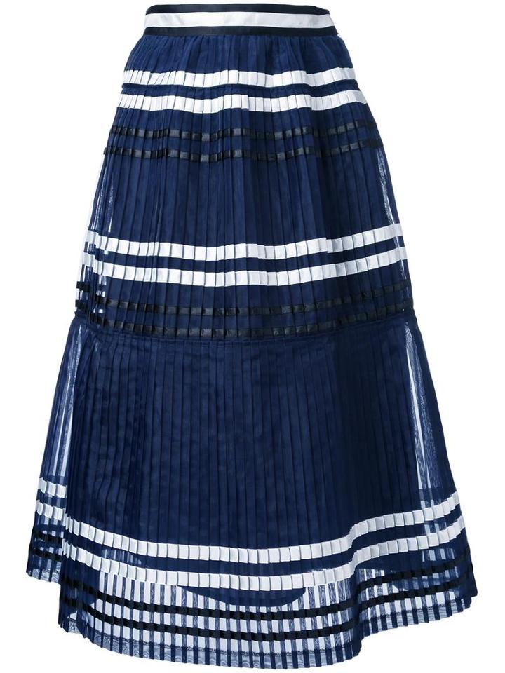 Muveil Striped Pleated Skirt, Women's, Size: 38, Blue, Polyester