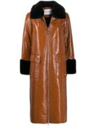 Stand Contrast Zipped Coat - Brown