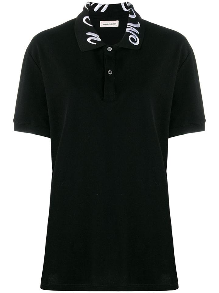 Alexander Mcqueen Collar Embroidered Polo Top - Black