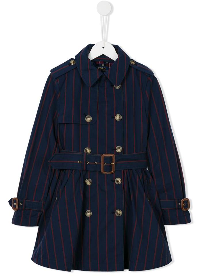 Ralph Lauren Kids Pinstriped Trench Coat, Girl's, Size: 8 Yrs, Blue