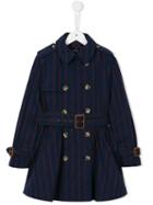 Ralph Lauren Kids Pinstriped Trench Coat, Girl's, Size: 8 Yrs, Blue