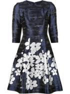 Carolina Herrera Metallic Floral Print Dress, Women's, Size: 4, Blue, Silk/acetate/polyester