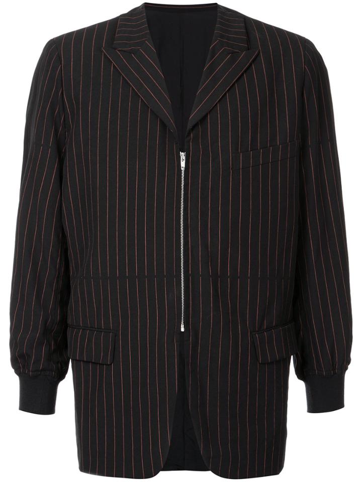 Comme Des Garçons Vintage Pinstripe Zip-up Blazer - Black