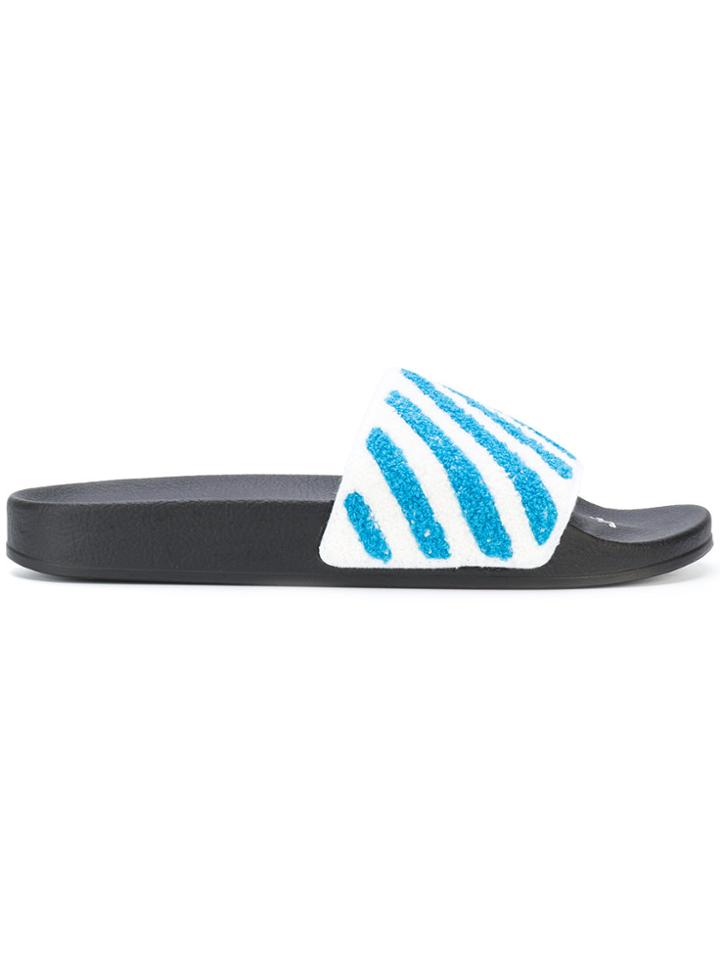 Off-white Striped Terry Slides - Blue