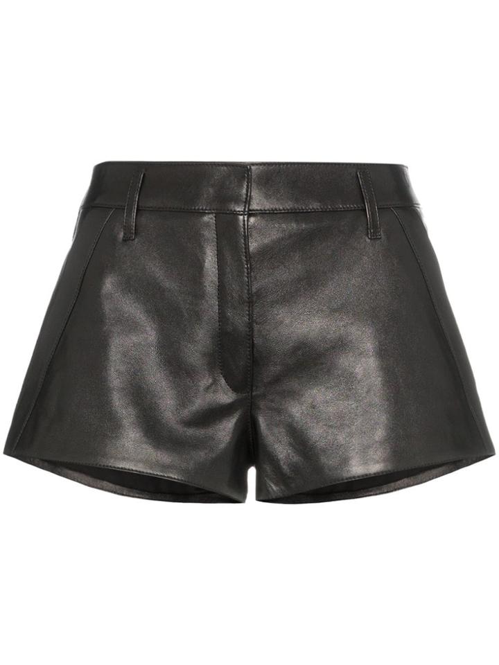 Saint Laurent Mid-rise Leather Short Shorts - Black