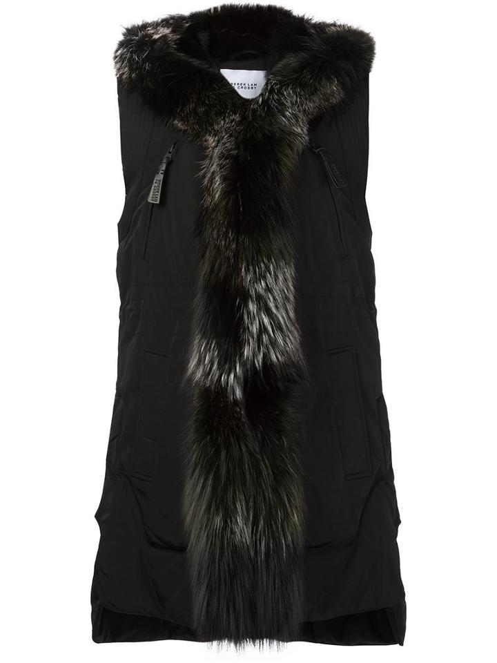 Derek Lam 10 Crosby Fur Trimmed Sleeveless Coat, Women's, Size: Medium, Black, Fox Fur/polyester