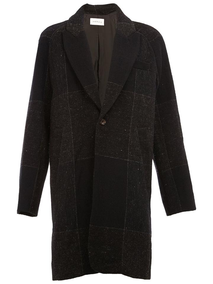Song For The Mute Plaid Single Breasted Coat, Men's, Size: 52, Blue, Cupro/wool