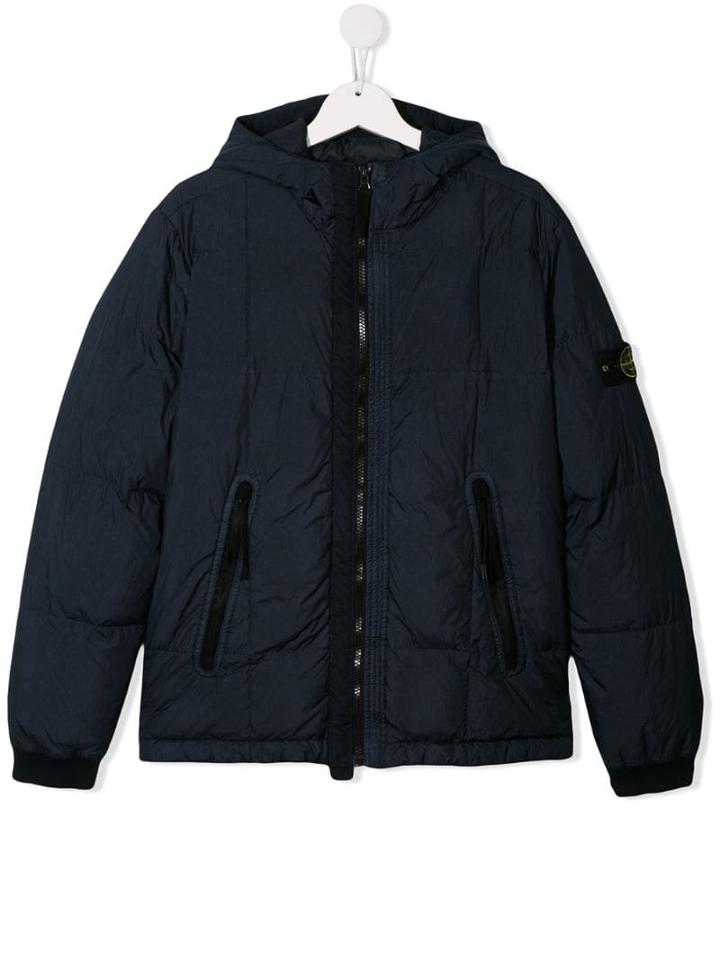 Stone Island Junior Teen Compass Badge Hooded Jacket - Blue