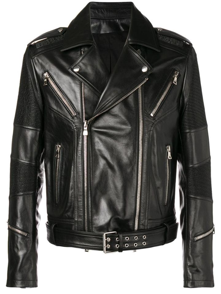 Balmain Ribbed Biker Jacket - Black