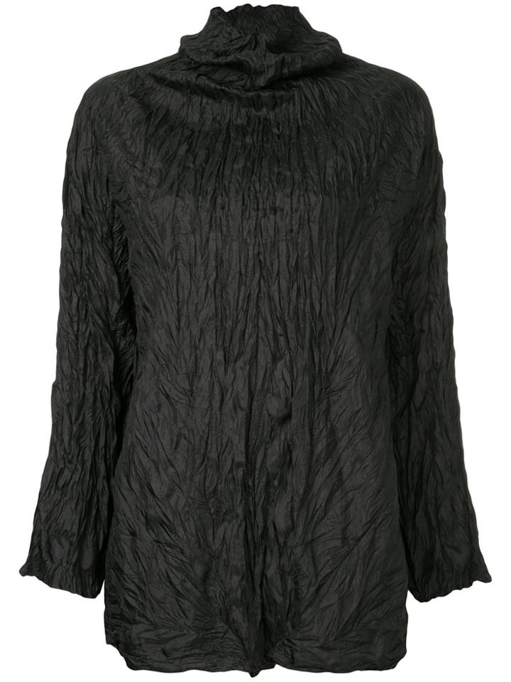 Issey Miyake Vintage Creased Turtleneck Blouse - Black
