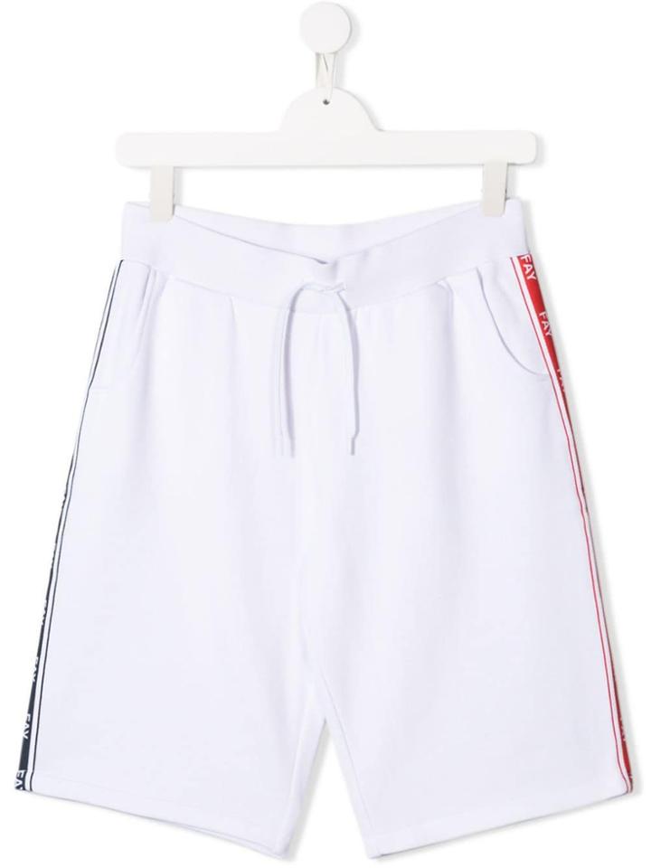 Fay Kids Teen Side Logo Stripe Track Shorts - White