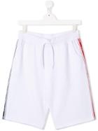 Fay Kids Teen Side Logo Stripe Track Shorts - White