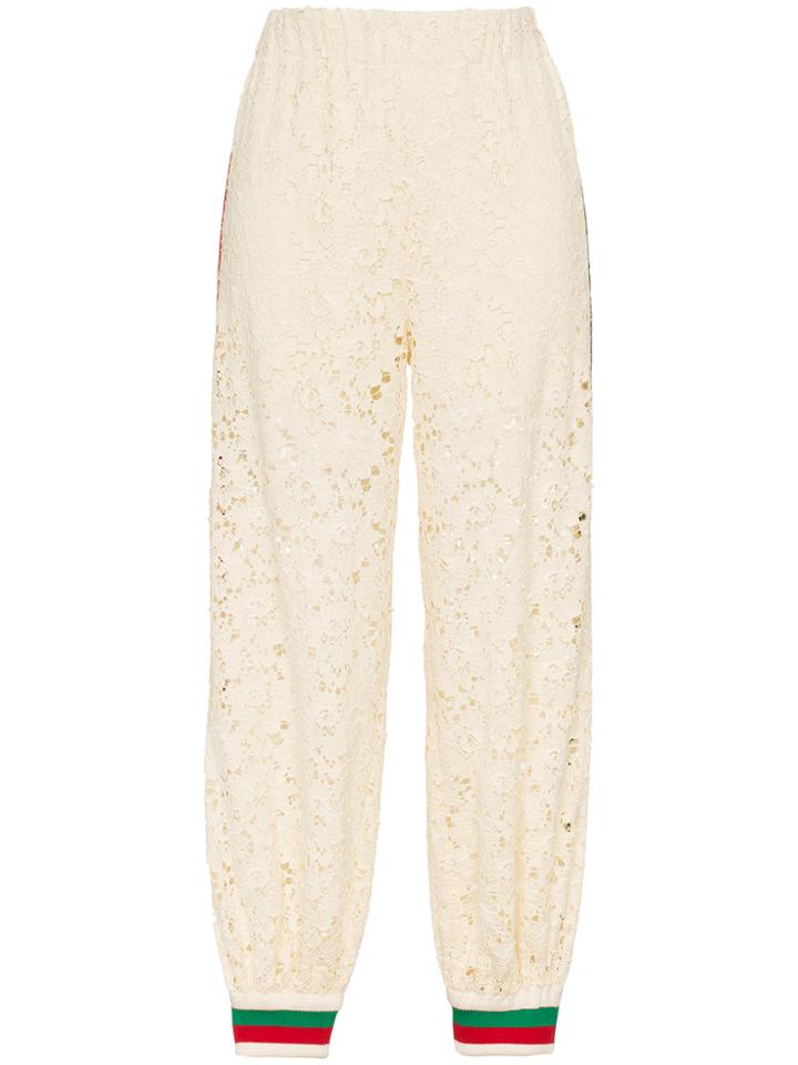 Gucci Lace Cotton Blend Web Cuff Track Pants - Nude & Neutrals