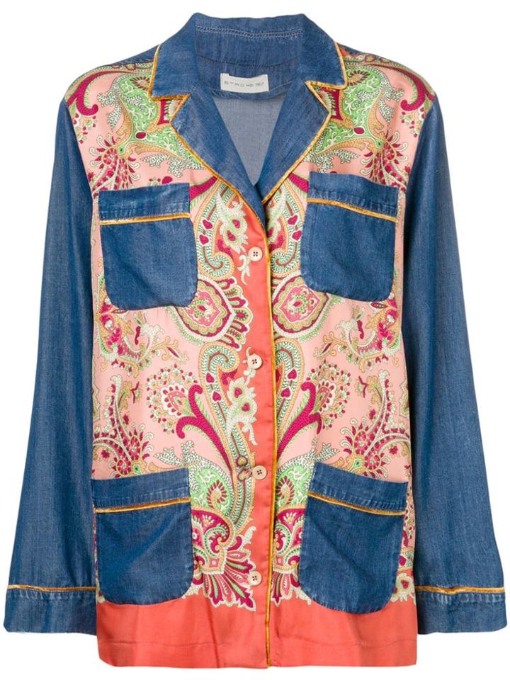 Etro Paisley Denim Panelled Blazer - Blue